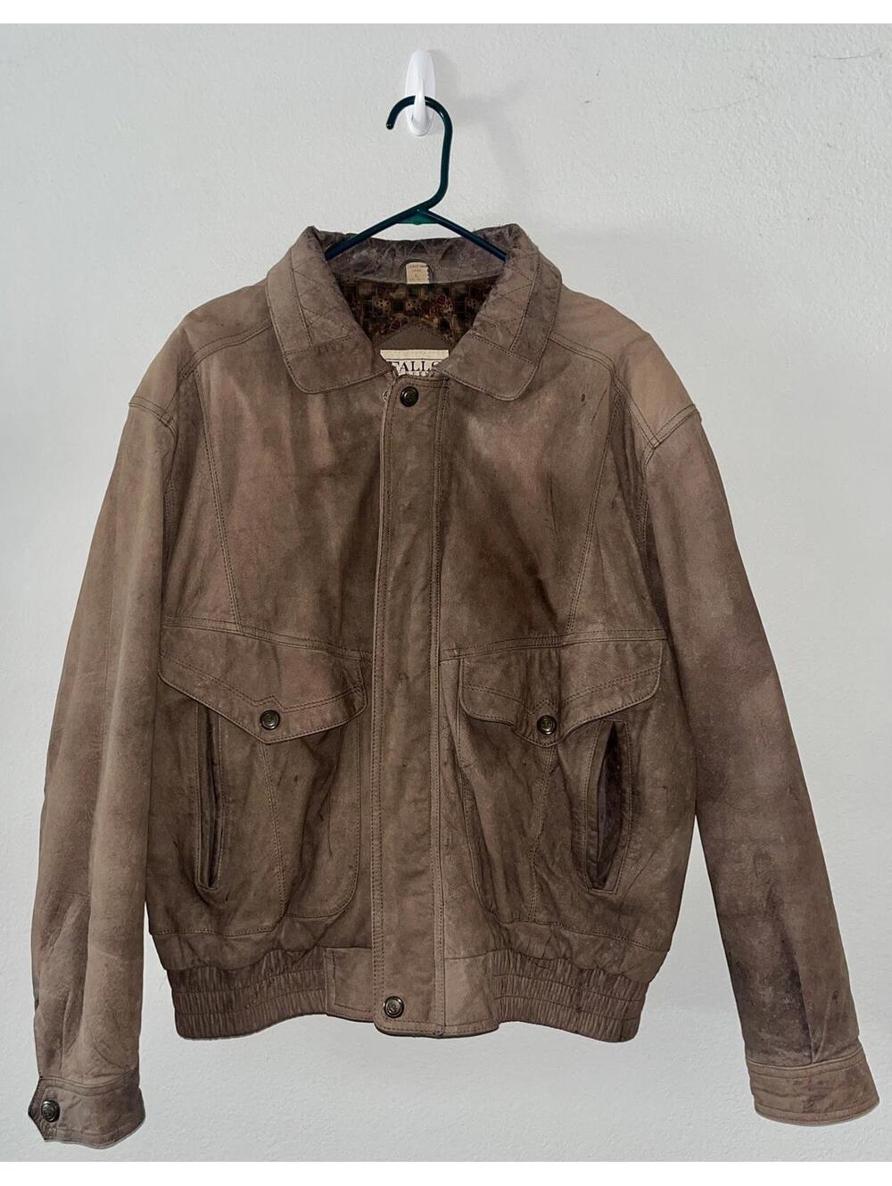 Falls Creek Size L Leather Bomber Jacket Brown